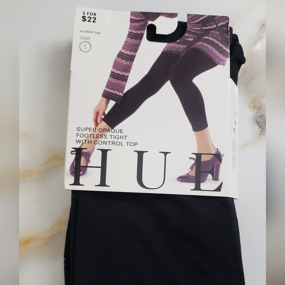 Black tights super opaque footless with control top size 1 Hue